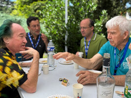 Patrick Blanc and Tom Croat during a discussion about Araceae, Nancy Botanical Garden, France, June 2025