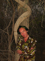 Patrick Blanc and twining stems in deciduous forest, Jaipur, India, Dec. 2006