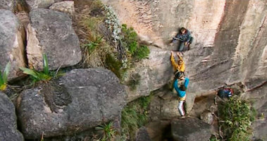 Patrick Blanc ascending a vertical cliff to reach the summit of the Kukenan Tepui, Venezuela, March 1999