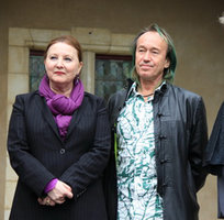 Patrick Blanc as President of the garden festival jury and Chantal Colleu Dumont during the grand opening ceremony, Chaumont sur Loire, France, May 2015