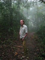 Patrick Blanc at dusk in forest understory, Andaman, March 2008