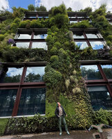 Patrick Blanc at the base of his Vertical Garden at the Quai Branly Jacques Chirac Museum, Paris, May 2026