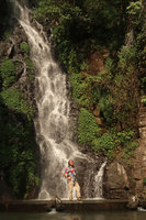 Patrick Blanc at the Sumuran waterfall covered by big patches of Elatostema, Magelang, Java, May 2018