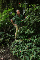 Patrick Blanc behind a dense population of Begonia longirostris, El Pahuma, Ecuador, Aug. 2021