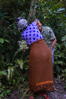 Patrick Blanc being prepared by the lady in charge of the forest protection in order to get a photo with Dracaena pethera (syn. Sansevieria kirkii) in full bloom, Kimboza FR, Uluguru Mts, Tanzania, Jan. 2021