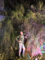 Patrick Blanc between grasses on a vertical cliff, Brisbane, Australia, Sept. 2019