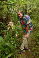 Patrick Blanc considering the ground Orchid Phaius tankervillae,  Waisali, Vanua Levu, Fiji, Aug. 2016