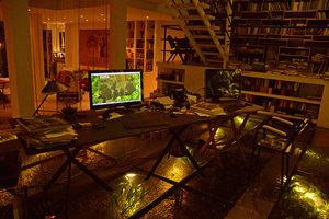 Patrick Blanc desk on the Christarium at night, December 2012