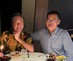 Patrick Blanc dining with Lye Teck Tan almost two years after the success of Changi T2 diversity of the plant installations, Singapore, April 2025