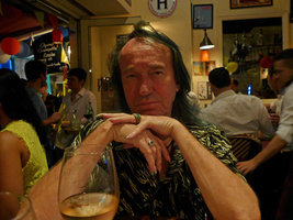 Patrick Blanc drinking a glass of white wine, Hong Kong, Oct. 2015