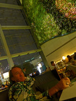 Patrick Blanc drinking at night under his Vertical Garden, Icon hotel, Hong Kong, Oct. 2015