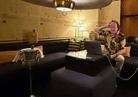 Patrick Blanc during a visio conference in Singapore with the Botanical Garden in Lyon on 18th Sept. 2025