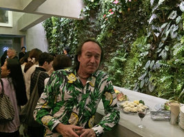 Patrick Blanc during the inauguration of his Vertical Garden at the Costume National bar, Fukuoka, Japan, Oct. 2015