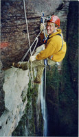Patrick Blanc exploring the cliff flora along the Kukenan Tepui, Venezuela, March  1999