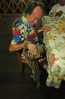 Patrick Blanc gently molested by a young ocelot, Iquitos, Peru, Aug 2014