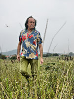 Patrick Blanc guided by a dragonfly while visiting the new project site, Qingdao, China, July 2015