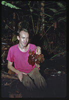 Patrick Blanc holding a specimen of Barclaya kunstleri, Kanching FR, Selangor, Malaysia, July 1984
