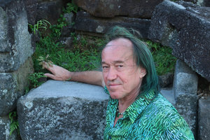 Patrick Blanc holding Biophytum sensitivum at the Prambanan temple, Java, May 2018