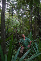Patrick Blanc in a dense population of Pandanus purpurascens, Mare Longue, La Réunion, July 2024