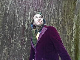 Patrick Blanc in front of a plastic sheet covered with green algae, Gstaad, Switzerland, Feb 2014