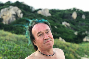 Patrick blanc in front of a wind exposed cliff, Nui Chua NP, Vietnam, Nov. 2019
