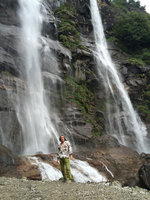 Patrick Blanc in front of the Acqua Fraggia waterfall, Bregaglia, Italy, June 2015