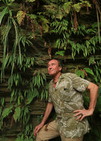 Patrick Blanc in front of the vertical seeping cliff covered by Begonia montis-elephantis, Mont des Elephants, Kribi, Cameroon, March 2018
