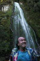 Patrick Blanc in front of the waterfall, Thac Tinh Yeu, Sapa, Vietnam, Nov. 2017