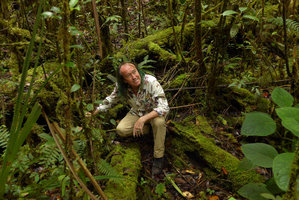 Patrick Blanc in the mossy forest,Tari, 2000 m asl, Hela, Papua New Guinea, March 2016