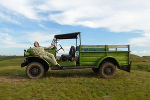 Patrick Blanc  laying on an old jeep, Lagos de Menegua, Puerto Lopez, Meta, Colombia, Oct. 2016