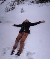 Patrick Blanc laying on a snow bed slope, Grisons, Switzerland, May 2016