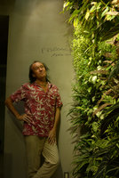 Patrick Blanc looking at his Costume National Vertical Garden, almost one year after inauguration, Fukuoka, Sept. 2016