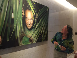 Patrick Blanc looking at his picture, HH Building, Kaohsiung, Taiwan, Oct. 2015