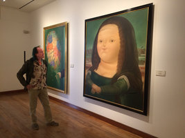Patrick Blanc looking at Mona Lisa by Fernando Botero at the Botero Museum, Bogota, Colombia, Oct. 2016