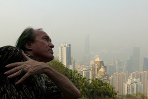 Patrick Blanc looking at the city from the Peak, Hong Kong, April 2016