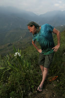 Patrick Blanc looking at the white flowers of Hedychium forrestii around Topas Ecolodge, Sapa, Vietnam, Nov. 2017