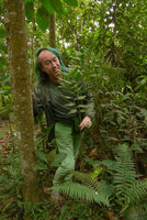 Patrick Blanc observing a Chamaedorea in forest understory, Chicaque, Soacha, Colombia, Oct. 2016