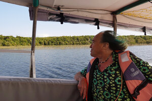 Patrick Blanc observing the plant species distribution along the banks, Manambato, Canal des Pangalanes, Madagascar, Aug. 2024