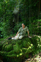 Patrick Blanc on a frog statue covered in mosses, Bali, March 2013