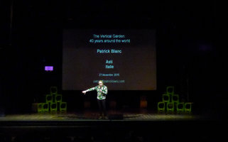 Patrick Blanc on stage of the Palco Theatre during his conference, Asti, Italy, Nov 2015
