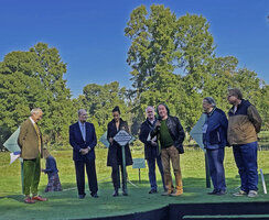 Patrick Blanc presenting the winner at a prize, together with Stéphane Marie, Prince Amyn Aga Khan, Olivier Colin, Franklin Picard, Frédéric Pautz, Château de Chantilly, France, Oct. 2021