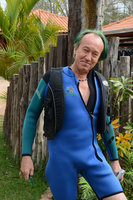 Patrick Blanc ready to swim in swift running fresh water stream, Bonito, Brazil, July 2012