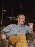 Patrick Blanc relaxing in a hotel, Villarica, Chili, Dec. 1993