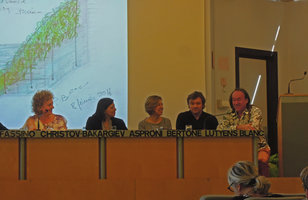 Patrick Blanc speaking of his work,  the  Penetrante Vivante, with Carolyn Christov Bakargiev, at the inauguration of the Organismi exhibition, GAM museum, Torino, Italy