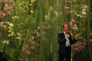 Patrick Blanc speaking about Taiwanese hybridizers creating new Phalaenopsis Orchids at the  inauguration of his Butterfly Dance, National Theater, Taipeh, Taiwan, Dec. 2009
