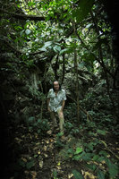 Patrick Blanc walking in the karst forest, Ba Be NP, Vietnam, Nov. 2017