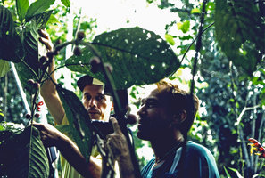 Patrick Blanc with Alain Rousteau on the field, Ecuador, Aug. 1996