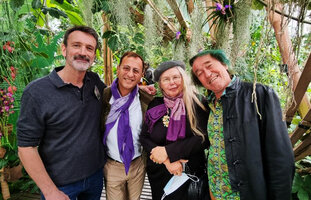 Patrick Blanc with Denis Larpin, Pascal Héni and Marpha Telepova-Texier at the inauguration of the exhibition Epiphytes in the Museum National d&#039;Histoire Naturelle, Paris, Oct. 2021