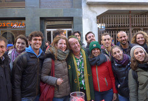 Patrick Blanc with students in architecture just after his conference at the Palco Theatre, Asti, Italy, Nov 2015