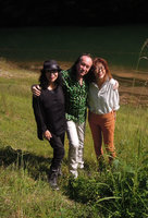 Patrick Blanc with Toshiko and Atsuko, the two volunteers of the Vertical Garden Shinkansen project, Yamaguchi, Japan, Oct. 2015